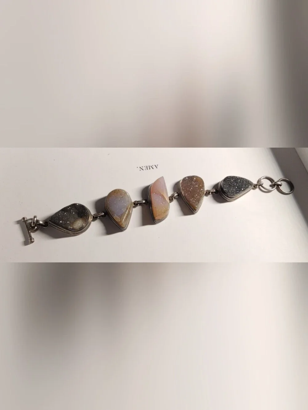 Sterling Silver 925 Druzy Stone Link Bracelet